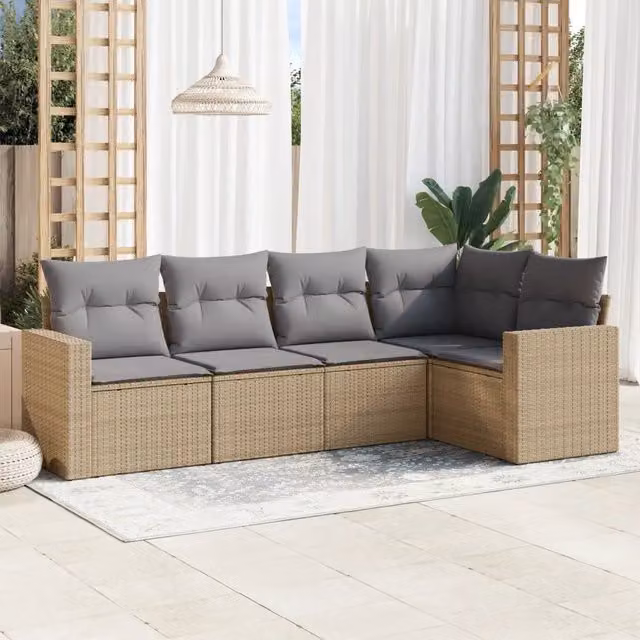 Set Divano da Giardino 5 pz con Cuscini Beige in Polyrattan 3218919