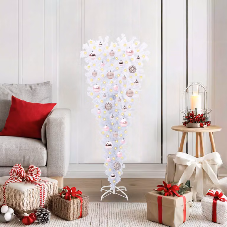 Albero di Natale artificiale moderno vidaXL bianco con luci LED, Altezza: 120 cm, in PVC e metallo