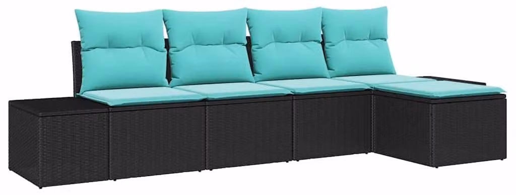 Set di divani da esterno, 5 pezzi, colore nero, materiale: rattan sintetico