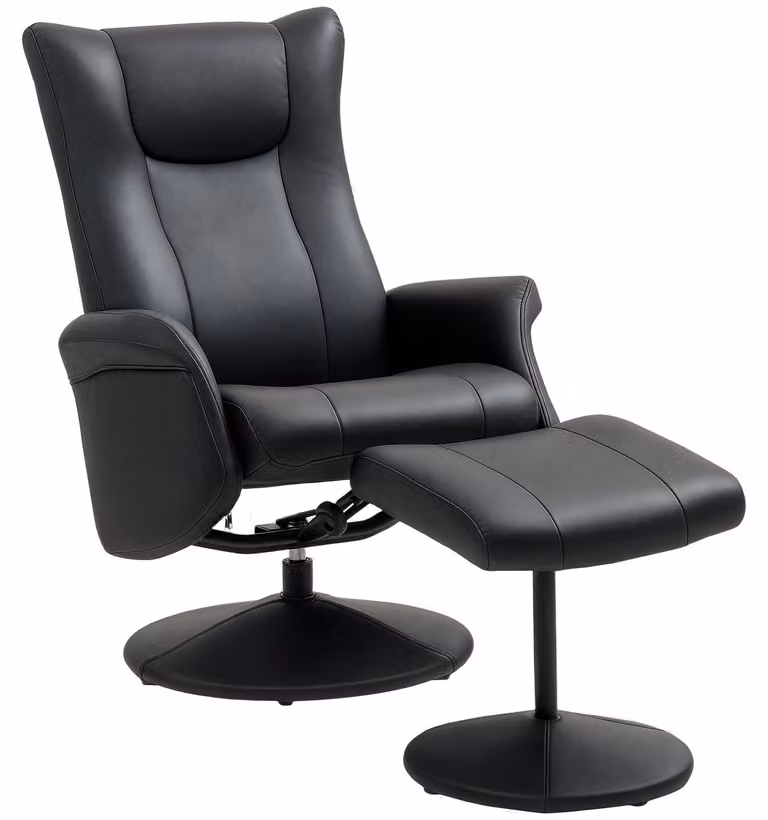 Poltrona reclinabile con poggiapiedi - Poltrona per la televisione - Rotazione a 360° - Schienale regolabile - Funzione relax - Rivestimento in ecopelle - Colore: nero, capacità di carico fino a 150 kg