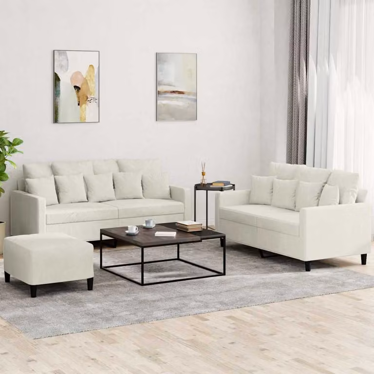 Set di divani 3 pezzi vidaXL in velluto beige con cuscini per soggiorno moderno