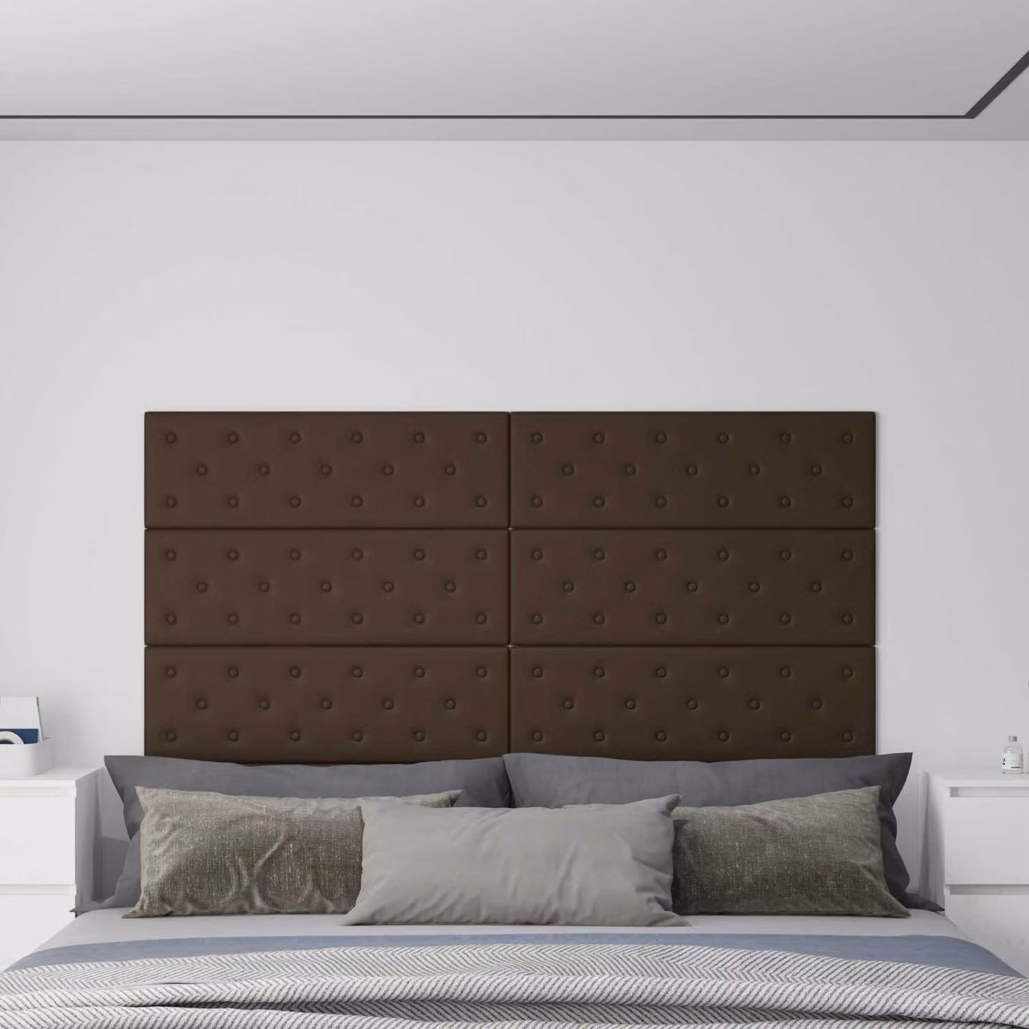 Set di 12 pannelli per testiera da parete vidaXL in pelle sintetica marrone con supporto in MDF per camera da letto
