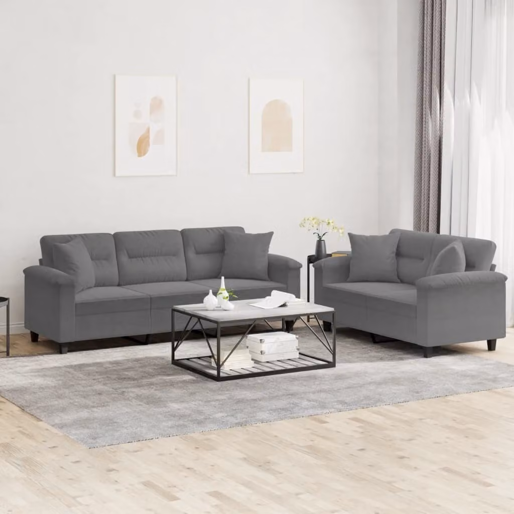 Maison Exclusive - Set divano a 2 posti con cuscini, tessuto in microfibra grigio scuro