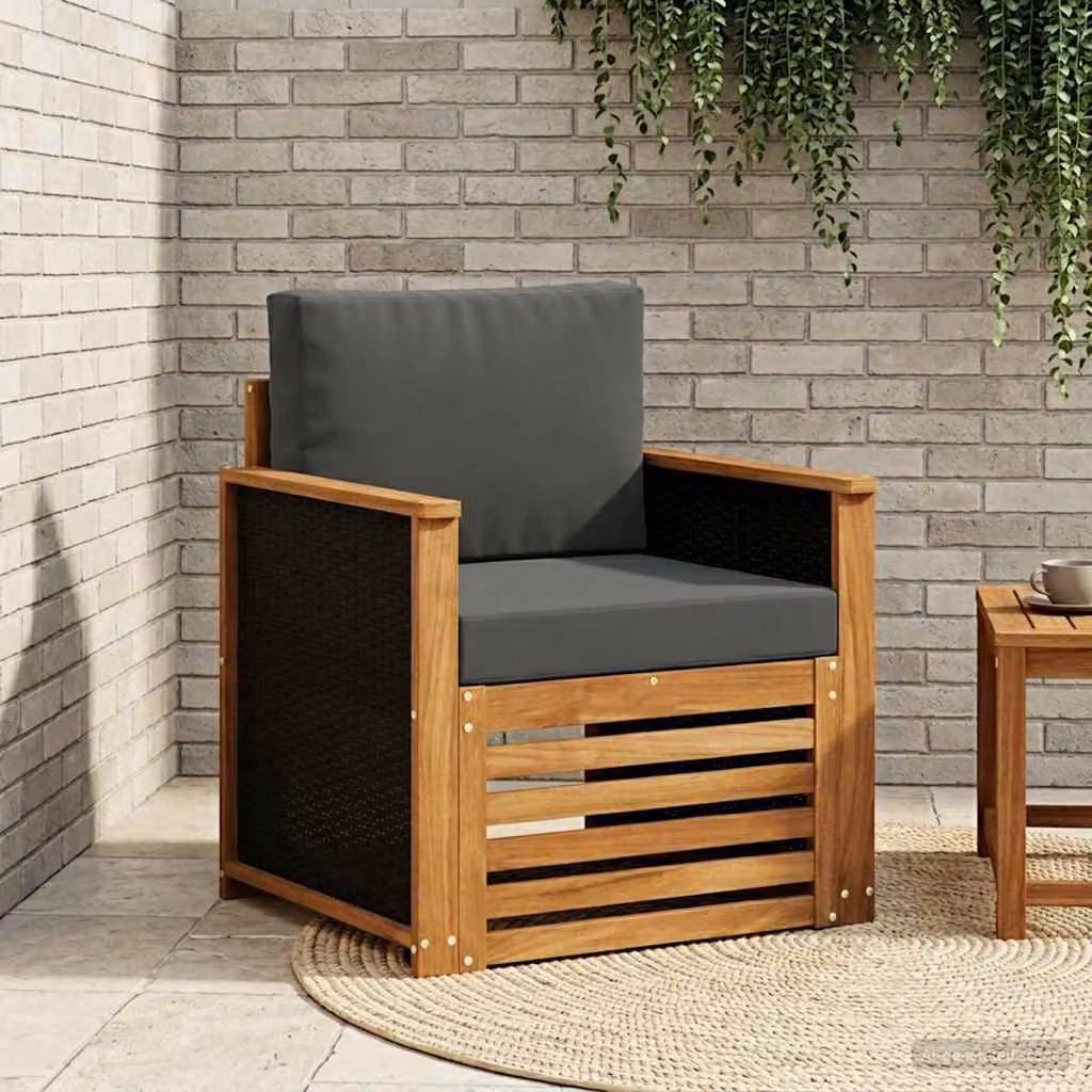 Divano centrale da esterno moderno vidaXL in legno di acacia naturale con cuscini antracite