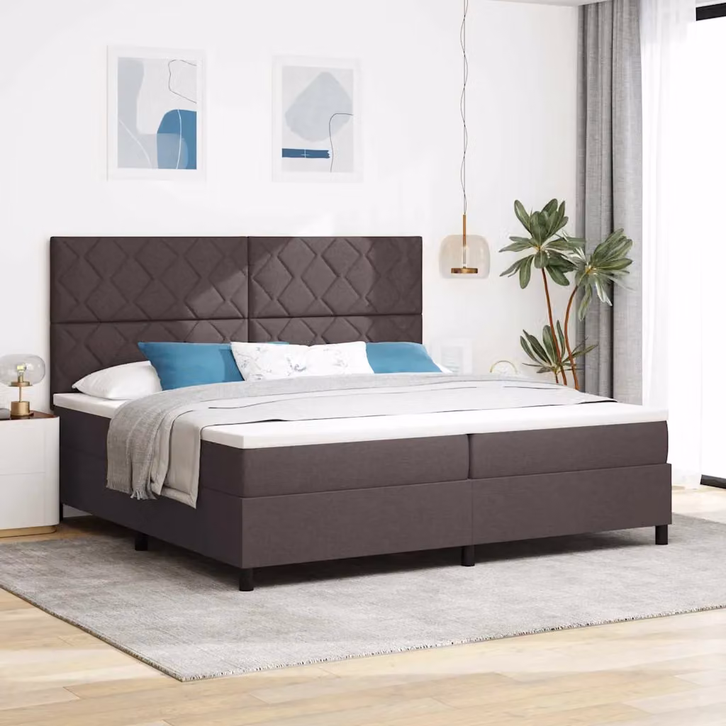 Letto a molle con testiera vidaXL in tessuto marrone con molle a tasche L: 200 cm, P: 200 cm, H: 280 cm