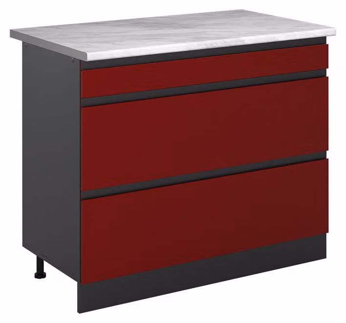 Mobiletto base per cucina Vicco R-Line Rosso/Antracite 100 cm piano di lavoro Marmo, Model 71566