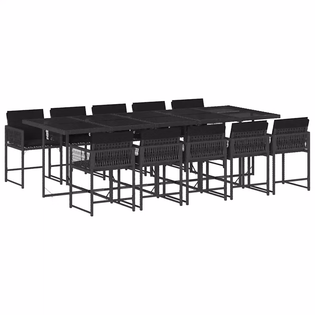 Set da pranzo da giardino vidaXL in polyrattan nero con cuscini e tavolo in vetro, 11 pezzi – 2
