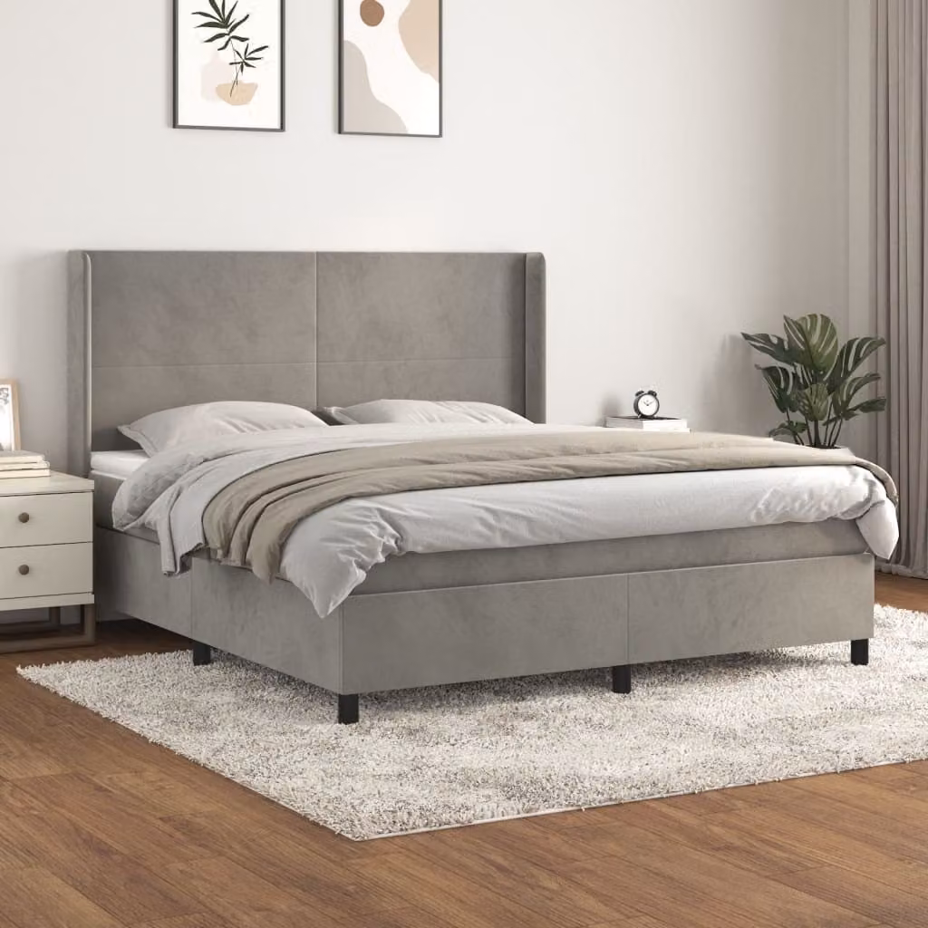vidaXL Letto a molle con materasso grigio chiaro 180x200 cm in velluto - Letto a molle - Boxspringbetten - Bett - Schlafzimmermöbel