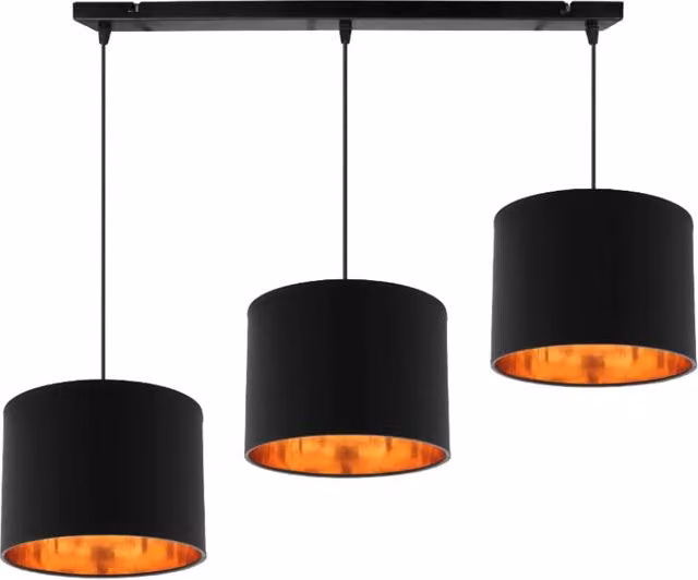 Lampadario a sospensione Candellux Candida in metallo e tessuto, colore nero e oro, dimmerabile con altezza regolabile, per 3 lampadine E27