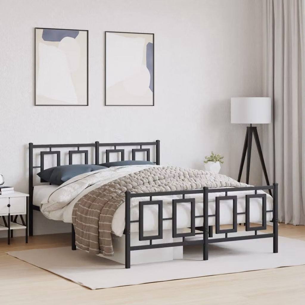 vidaXL Giroletto in metallo nero con testiera e pediera L: 142 cm, P: 196 cm, H: 91 cm