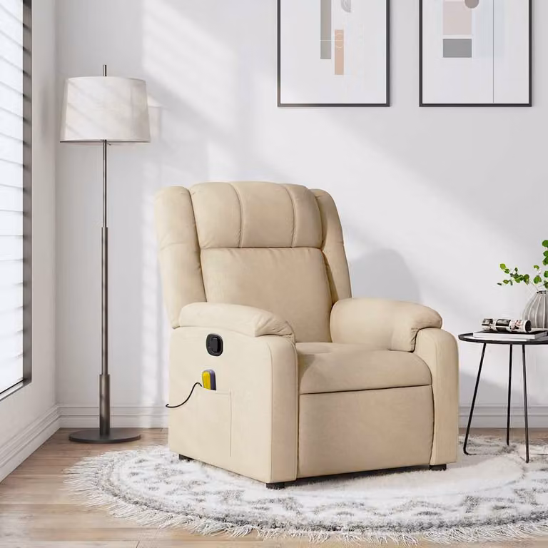 Poltrona reclinabile relax vidaXL in tessuto beige con braccioli e struttura in legno e metallo
