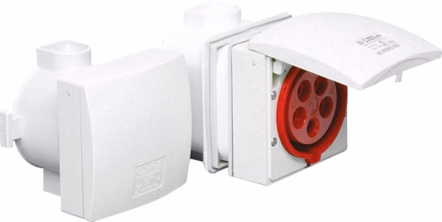 Prese di corrente Schuko a muro, grado di protezione IP44, 16A, 5 poli, per impianti elettrici