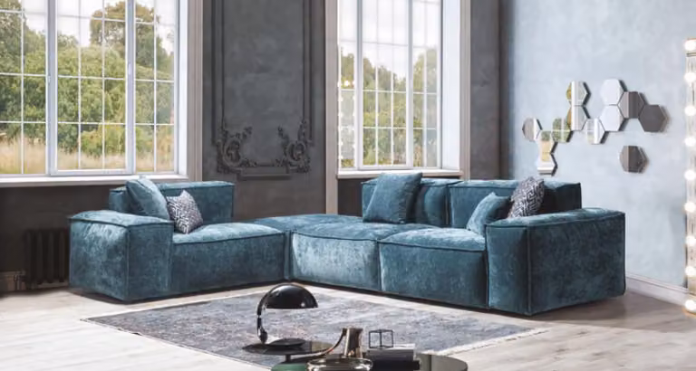 Ecksofa L-Form Blaue Wohnlandschaft Design Couchen Möbel Sofa Couch Stoff