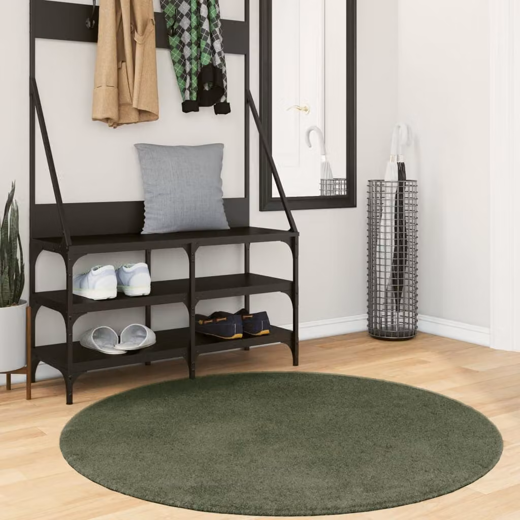 vidaXL Tappeto Rotondo HUARTE a Pelo Corto Verde Bosco, Lavabile e Antiscivolo, Ø 120 cm
