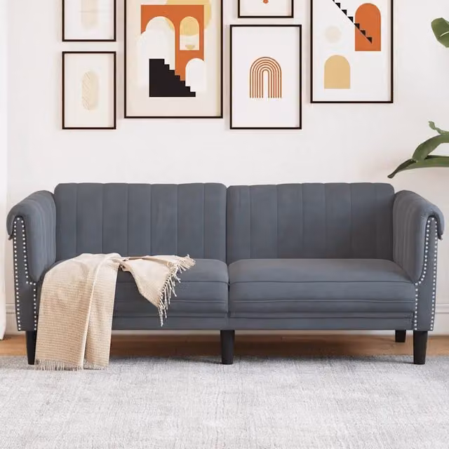 Divano a 2 posti moderno vidaXL in velluto grigio con struttura in legno e schiuma L: 182 cm, P: 77 cm, H: 74 cm