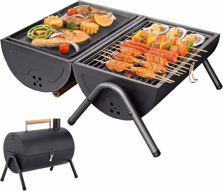 Griglia per carbone a doppio lato, piccola griglia portatile per carbone, ideale per cucinare e grigliare, leggera griglia da tavolo per campeggio e picnic