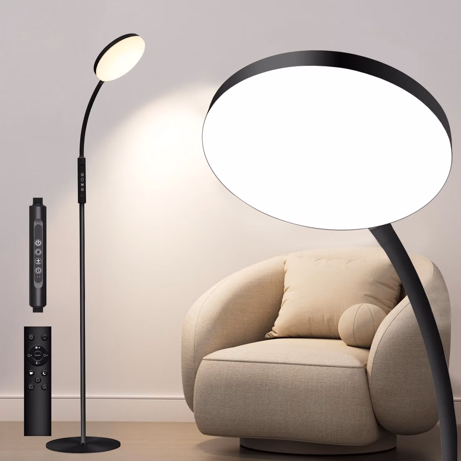 Lampada da terra soggiorno nero Lampada da lettura a LED dimmerabile -20000 lux terapia della luce, 5 colori di luce, 10 livelli di luminosità, lampada da terra per camera dei bambini angolo ufficio