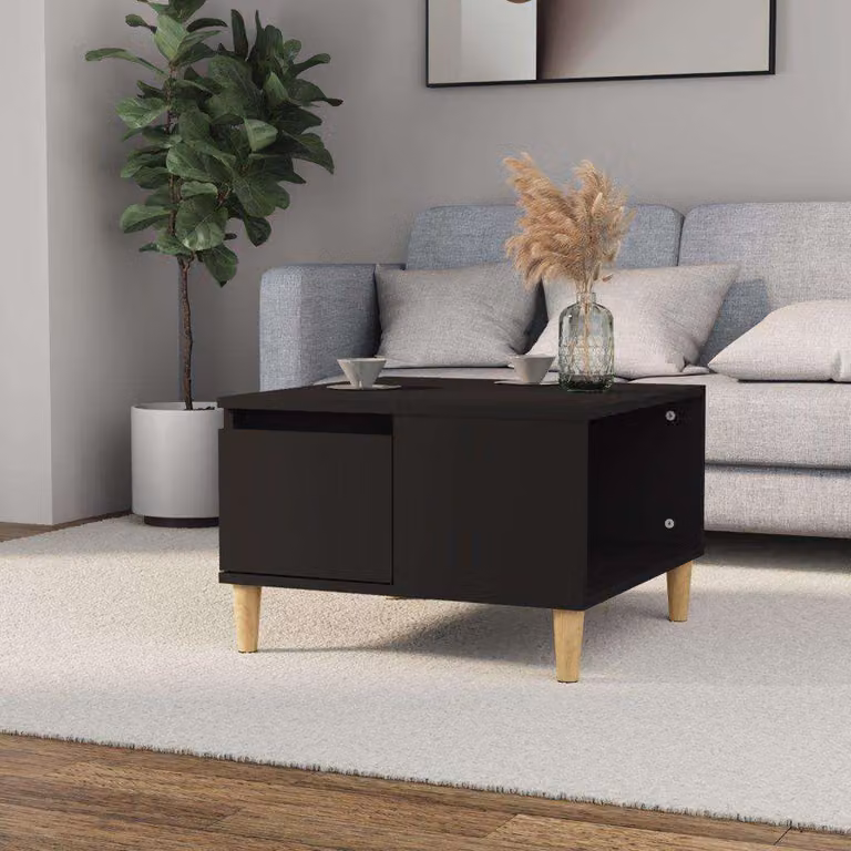 vidaXL Tavolino da Salotto Quadrato Nero in Legno e MDF L/P/H: 55 x 55 x 36,5 cm