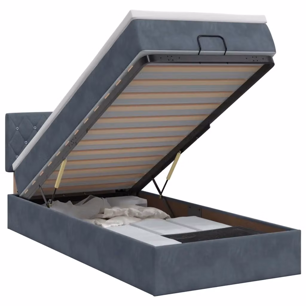 Letto singolo con contenitore a sollevamento vidaXL in velluto grigio L: 90 cm, P: 190 cm, H: 140 cm – 2