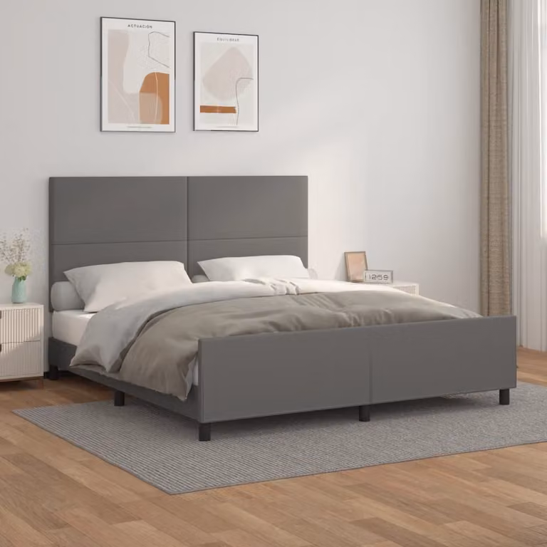 The Living Store Giroletto con testiera grigio 160x200 cm in ecopelle