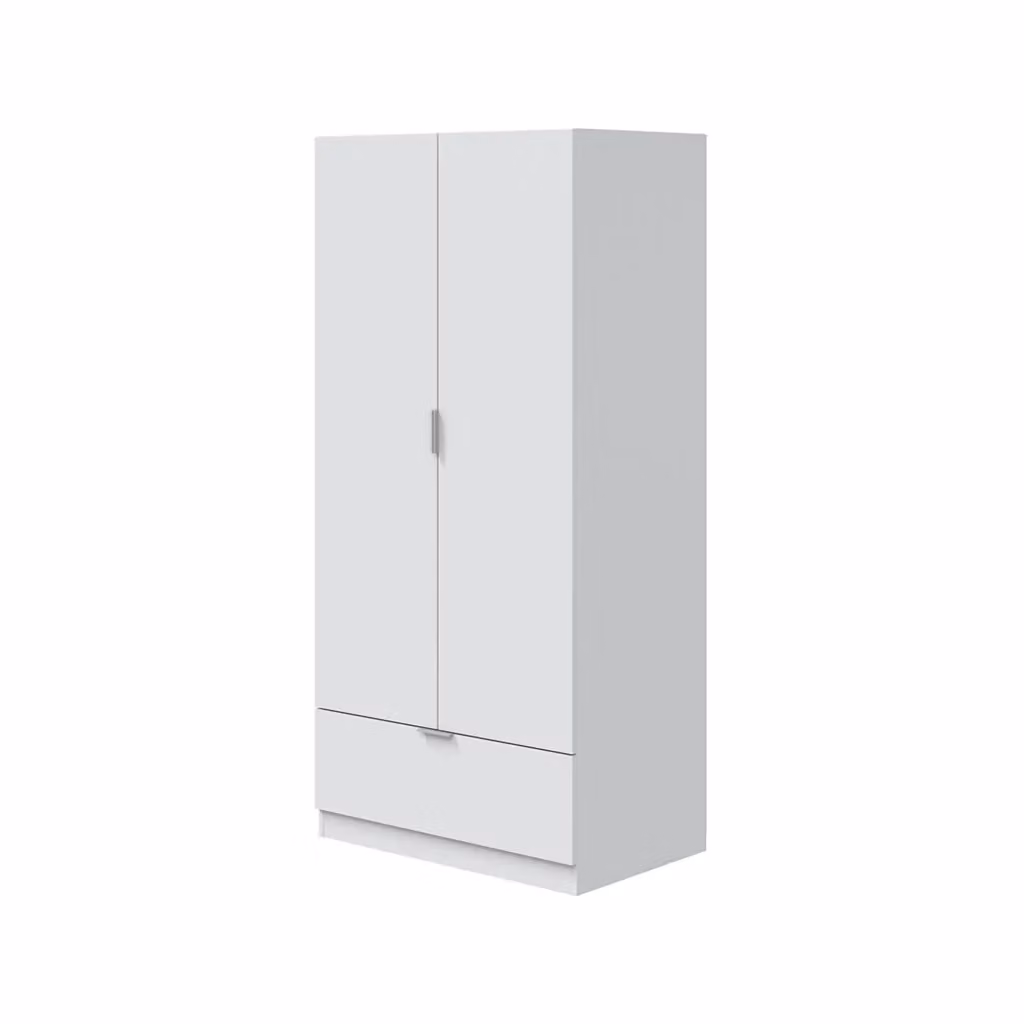 Armadio da camera da letto DMORA Budoia bianco con ante a battente, appendiabiti e cassetti integrati, L: 51 cm, H: 170 cm – 2