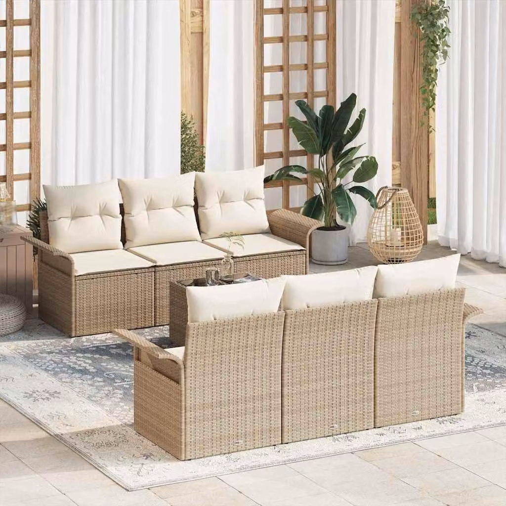 Maison Exclusive - Set Divano da Giardino con cuscino 7 pcs Beige polyrattan