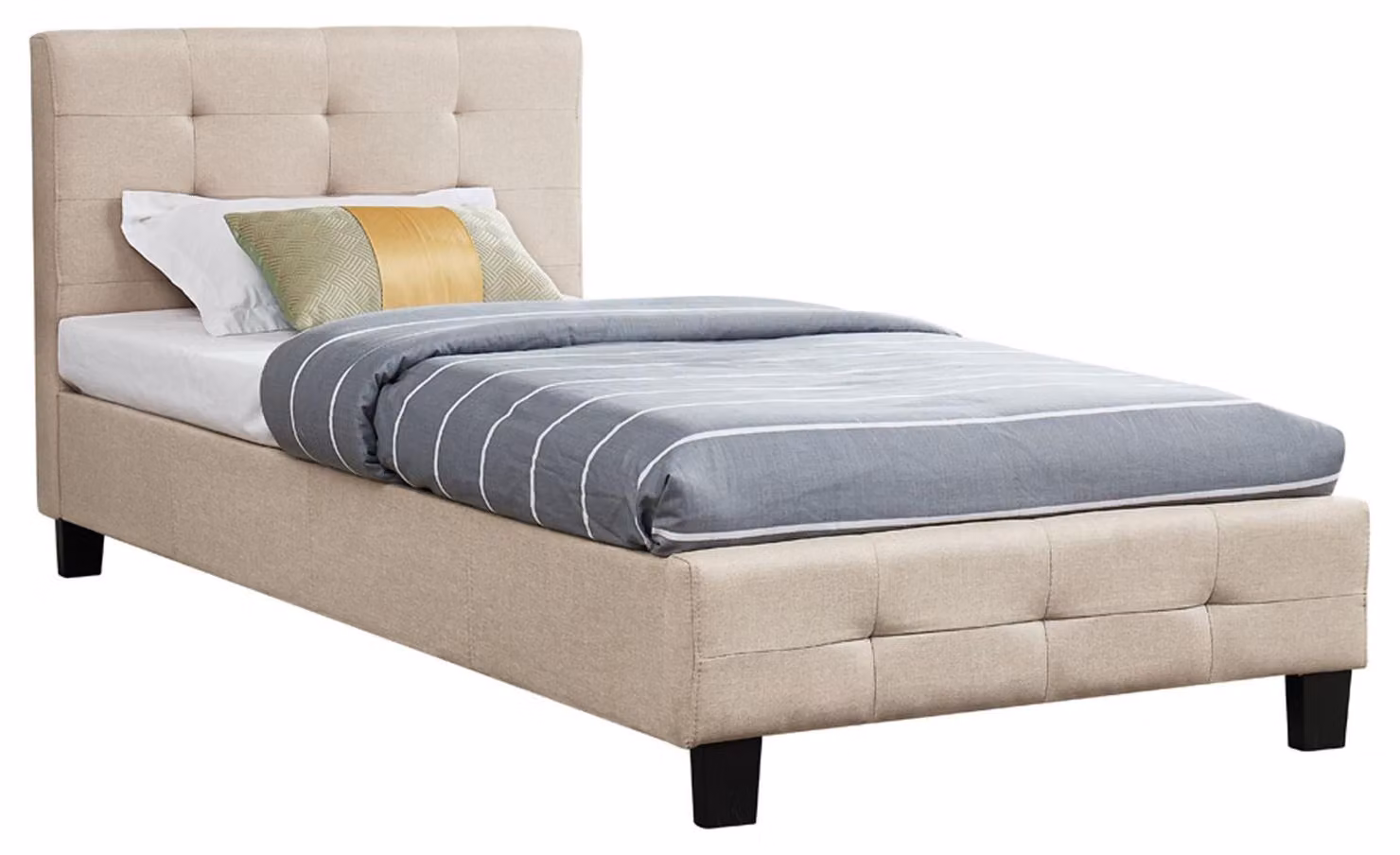Letto imbottito OHIO con struttura 90 x 200 cm, letto singolo di design, comprensivo di rete a doghe e rivestimento in tessuto beige