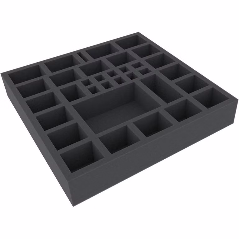 Inserto in schiuma con 34 scomparti, 290x290x50 mm, per giochi da tavolo