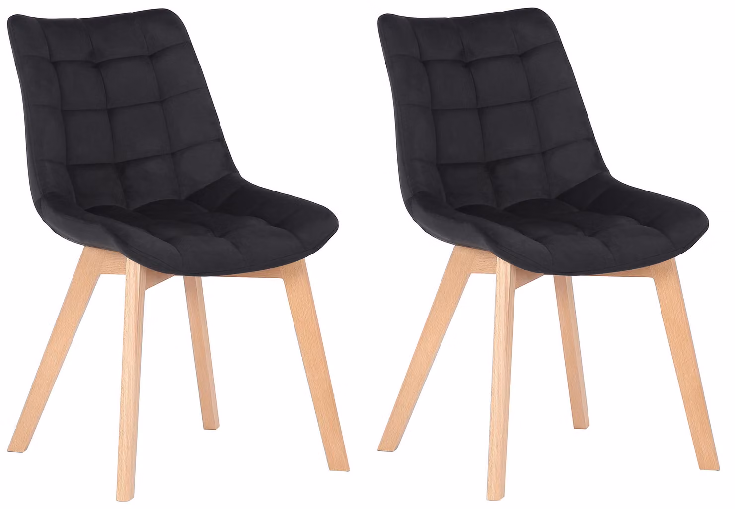 CLP Set di 2 poltrone da pranzo Passaic, rivestite in velluto trapuntato, colore nero