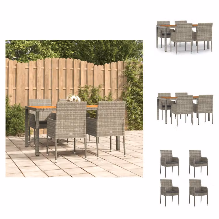 vidaXL Set da pranzo da giardino 5 pezzi con cuscini in poly rattan grigio - Set di mobili da giardino