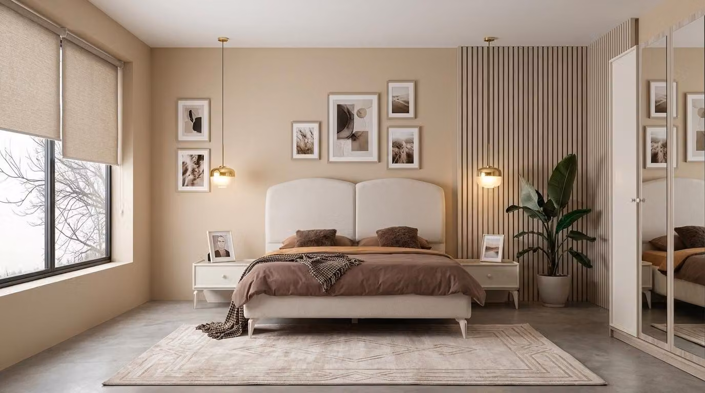 Set per camera da letto: letto, testiera e 2 comodini