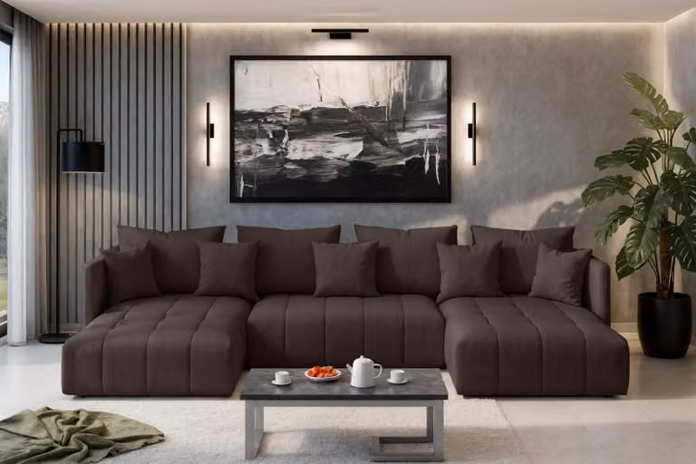 AX LIVING Divano a U marrone con funzione letto Veliro U, larghezza 353 cm