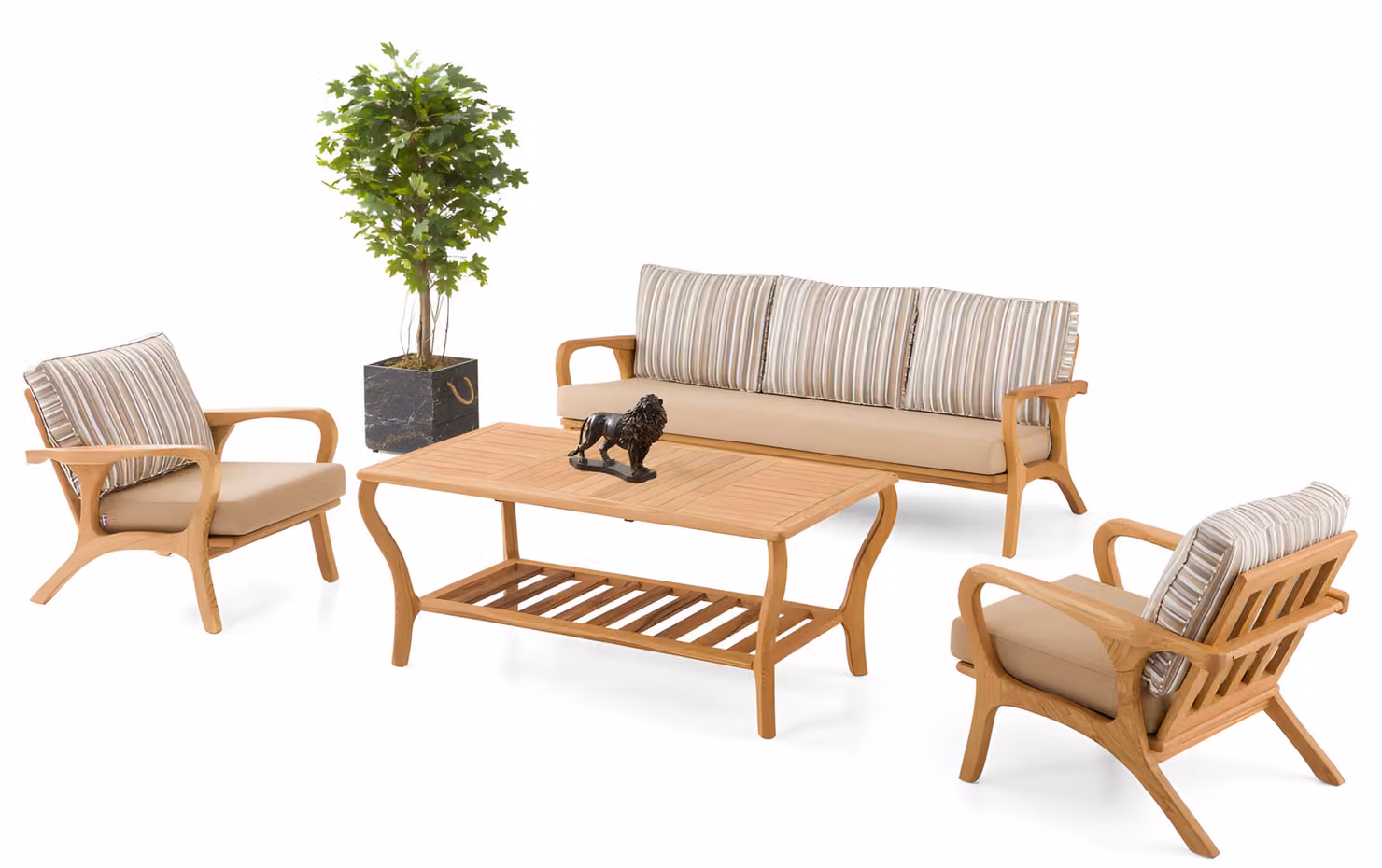 Gartenmöbel Set aus Holz und Textil in Beige modern
