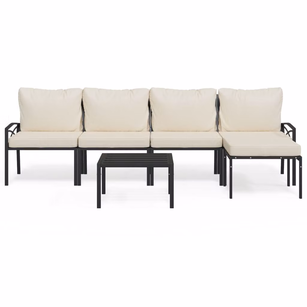 Set Salotto da Giardino 6pz con Cuscini Sabbia in Acciaio
