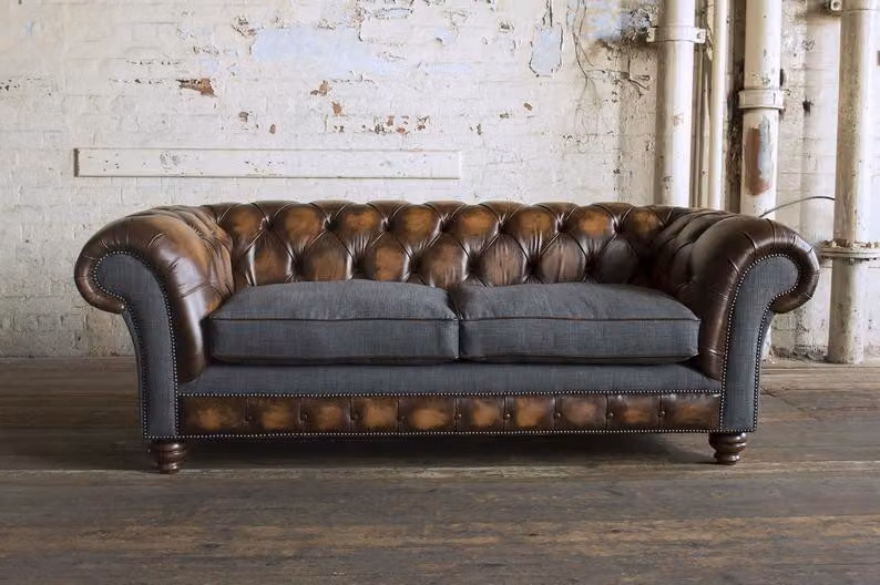 Braun Sofa 3 Sitzer Couch design Chesterfield Polster Sitz Garnitur Leder