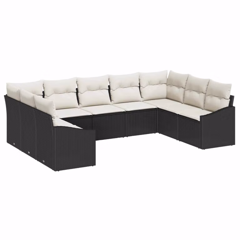 Set Divano da Giardino vidaXL 9 Pezzi in Polyrattan con Cuscini, Nero e Beige