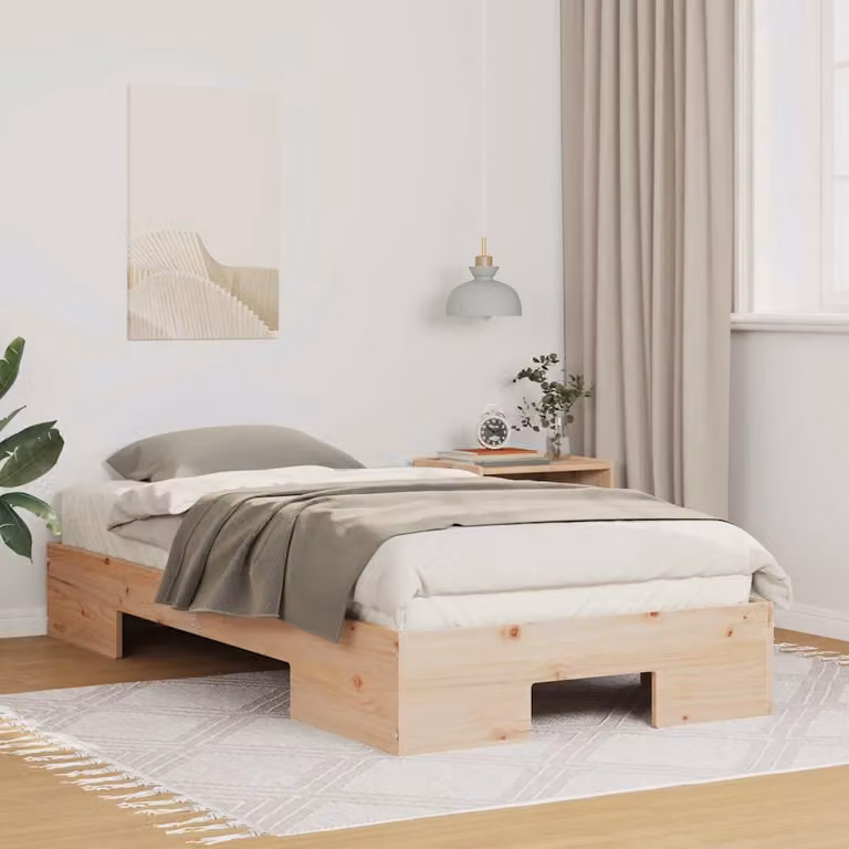 Struttura del letto moderna in legno di pino vidaXL, colore marrone, L 80 x P 190 cm