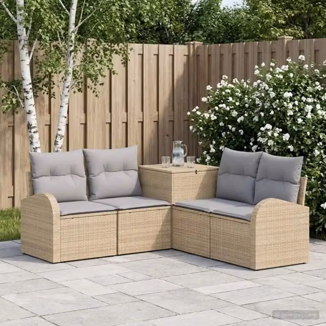 Set di divani 5 pz Beige e Grigio Chiaro 179 x 179 x 85 cm 3447785
