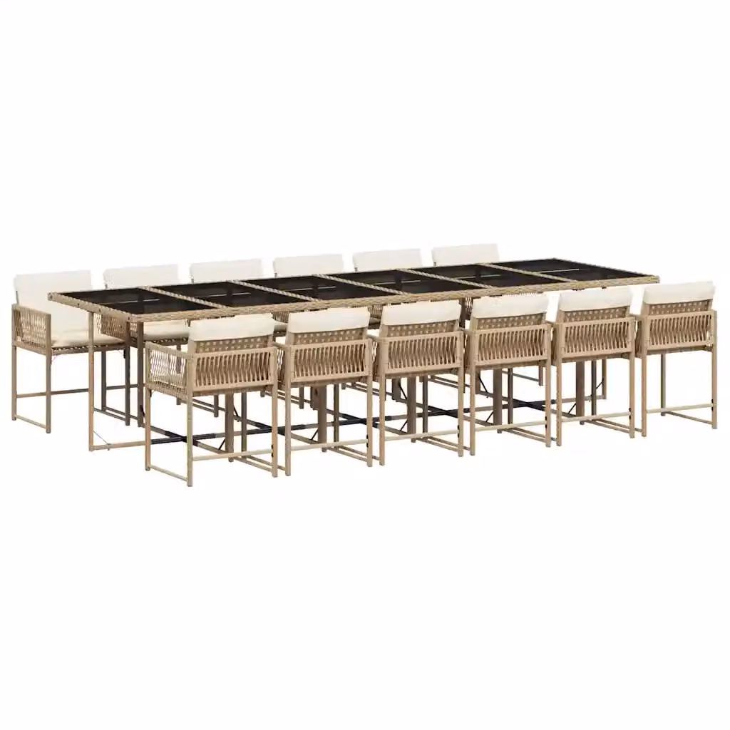 Set da pranzo da giardino vidaXL in polyrattan con cuscini beige e piano in vetro, 13 pezzi – 2