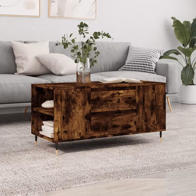 vidaXL Tavolino da Salotto Moderno in Legno Rovere Fumo, L 102 x P 44,5 x H 50 cm