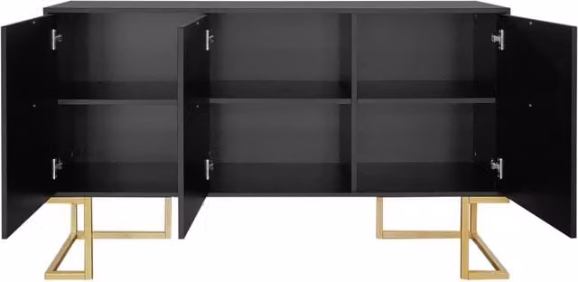 Sideboard moderno nero con 3 ante, ripiani regolabili e maniglie in metallo per soggiorno e cucina