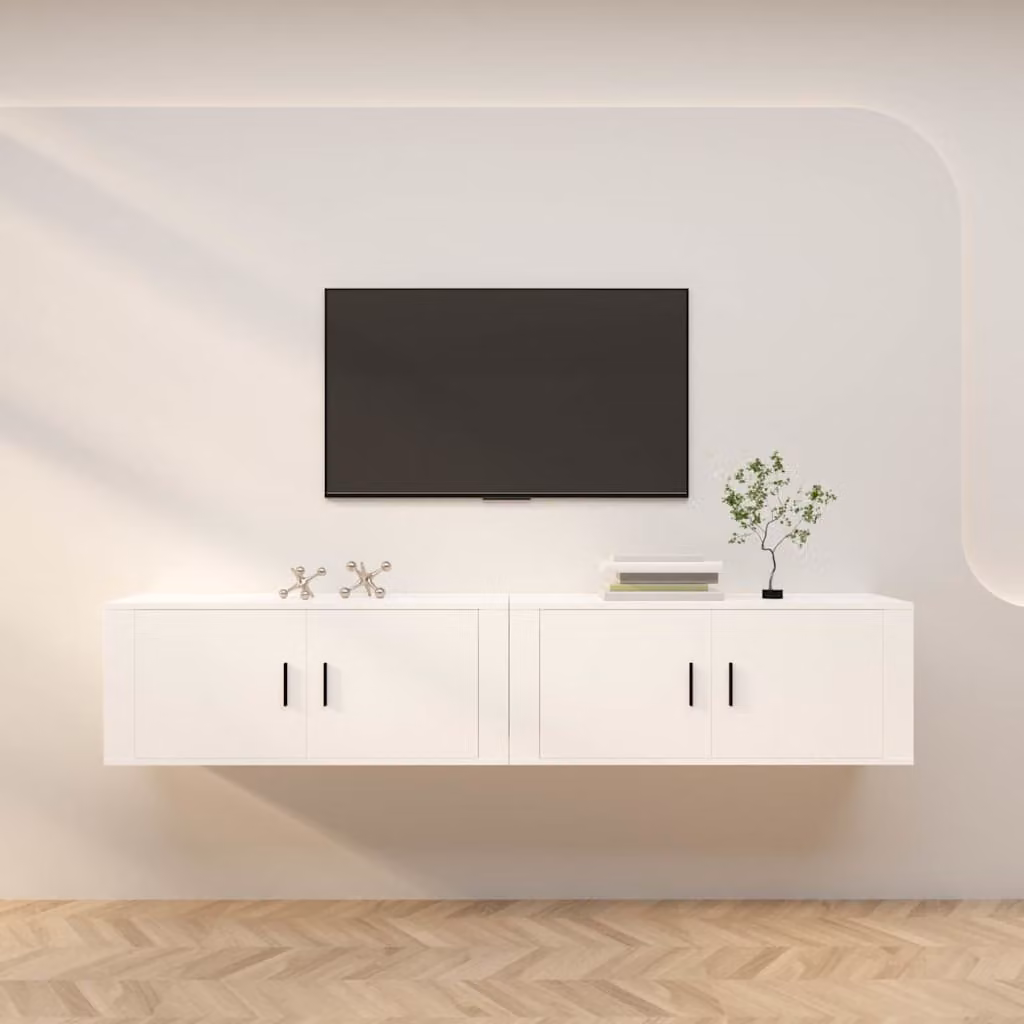 Set di 2 mobili porta TV da parete vidaXL in legno MDF bianco, L 100 cm x P 40 cm x H 34,5 cm