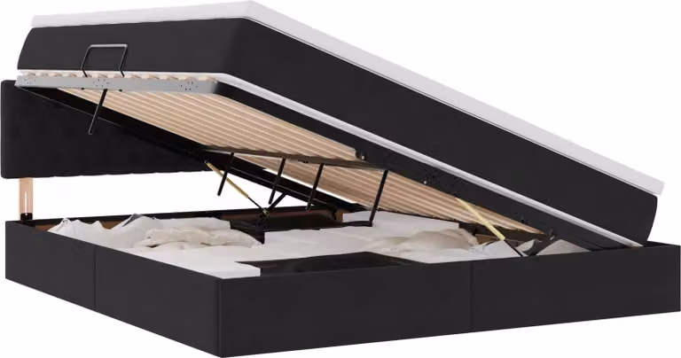 Letto con contenitore LED e materasso Nero 160 x 200 cm Velluto