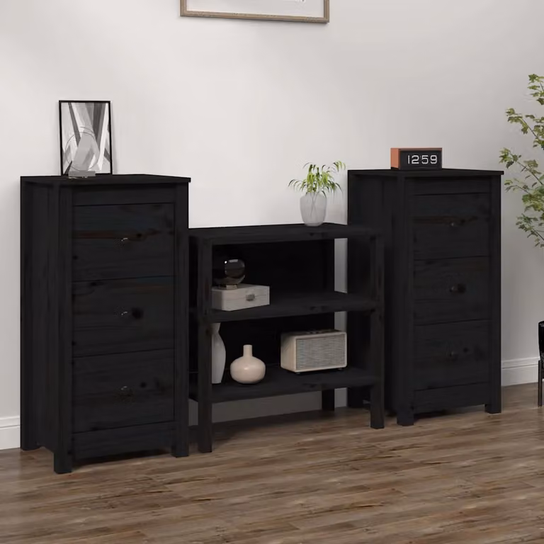 Set di 2 credenze vidaXL in legno massello di pino nere L/P/H: 40 x 35 x 80 cm