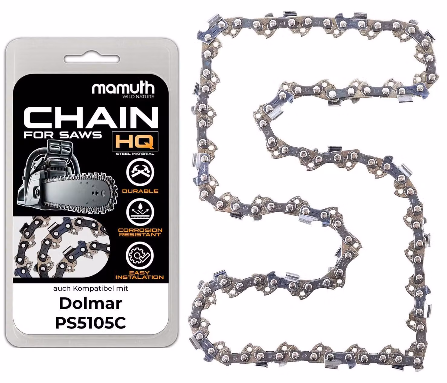Catena per motosega, 40 cm, 1,5 mm, passo 0,325", 66 maglie, compatibile con Dolmar PS5105C