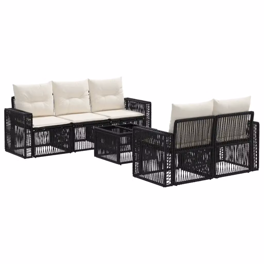 Set da giardino moderno vidaXL a forma di L composto da 6 pezzi con divano a 3 posti, tavolino da caffè e cuscini imbottiti in colore nero – 2