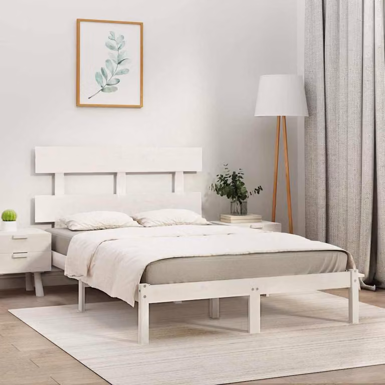 vidaXL Giroletto Super King in Legno Massello di Pino Bianco Lacqué, L/P: 180 x 200 cm