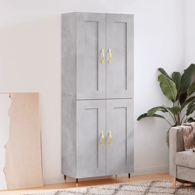 Credenza moderna vidaXL in legno e metallo, Grigio, L: 69,5 cm, P: 34 cm, H: 180 cm