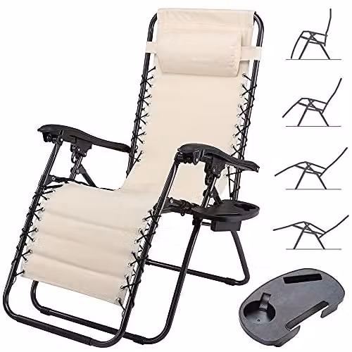Sedia Poltrona Giardino Zero Gravity Pieghevole Acciaio Ox con Vassoio Beige