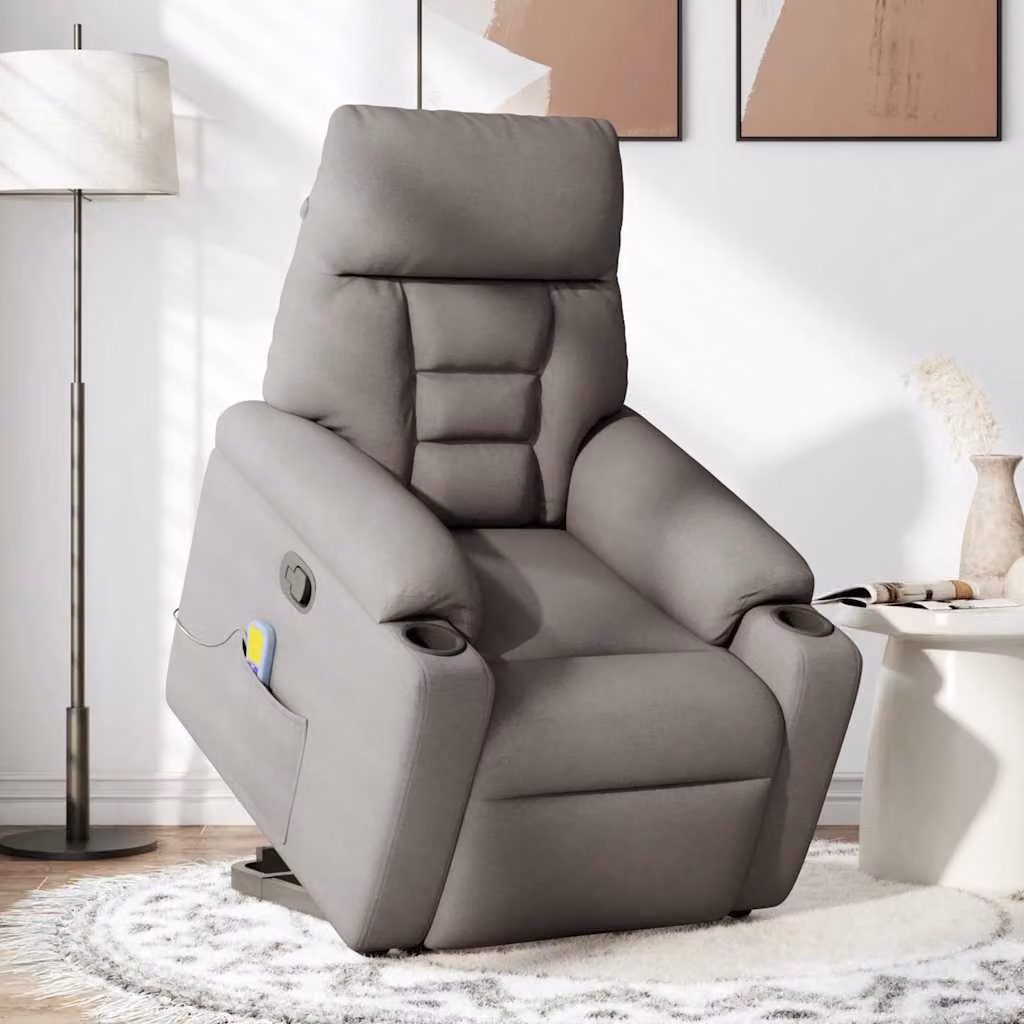 Poltrona Alzapersona Massaggiante Reclinabile Tortora Tessuto